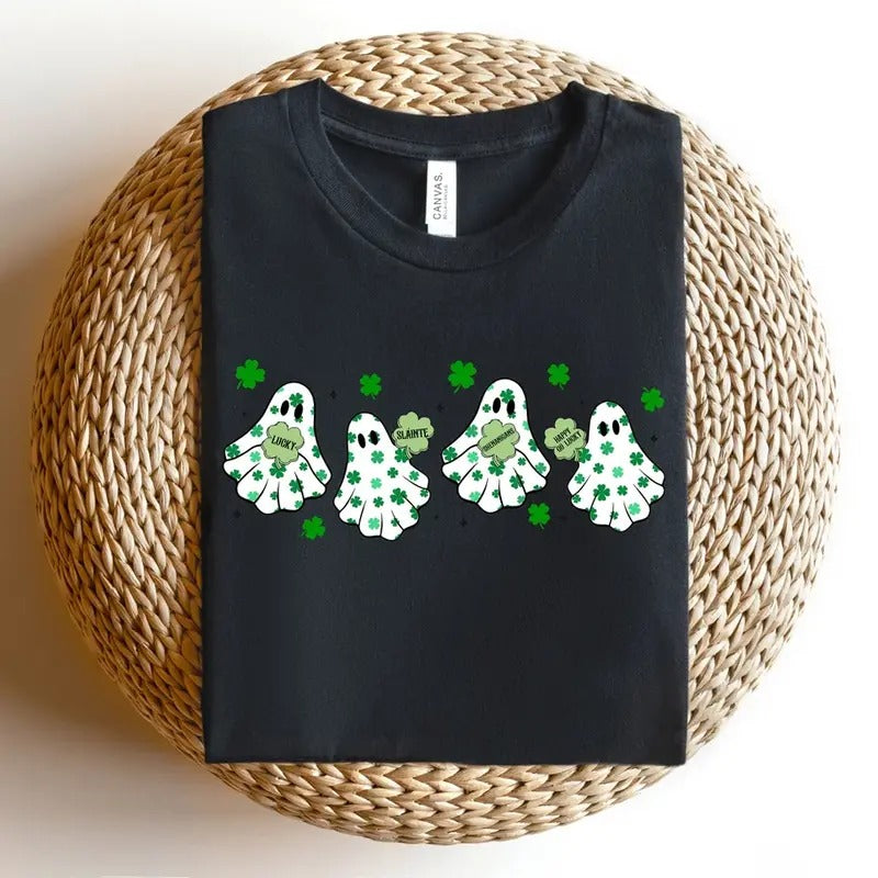 St. Patrick’s Day Ghost Sweatshirt, St Patricks Day Sweatshirt, Rainbow Ghost Shirt, Ghost With Shamrock Tshirt, Ghost...