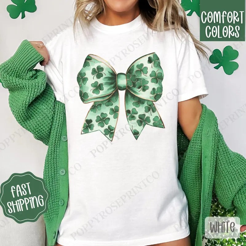 St Patrick Bow 1 Shirt Comfort Colors, St Patrick's Day Women's Tee, Cute Women's Tshirt Hoodie, Sweatshirt | PureTeeCo.com