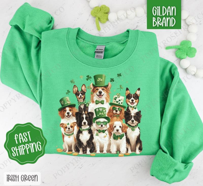 St Patrick Dogs Sweatshirt, St Patrick's Day Dog Crewneck, Cute Women's Sweater T-Shirts, Hoodie | PureTeeCo.com