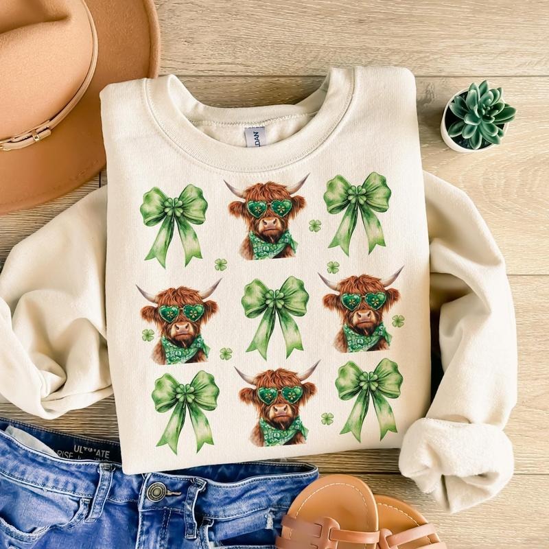 St Patrick's Day Highland Cow St Patrick's Day Heart Clover Coquette St Patrick's Shamrock St Patrick's Day Irish...
