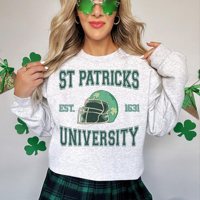 St Patrick's University St Patty's Day Lucky  Shamrock Football sweatshirt T-Shirts, Hoodie | PureTeeCo.com