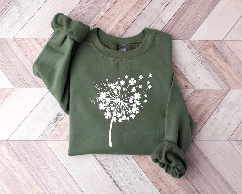St Patricks Day Dandelion Sweater, Shamrock Sweatshirt, Patrick Day Lucky Shirt, Clover Shirt, Dandelions Patrick Day...