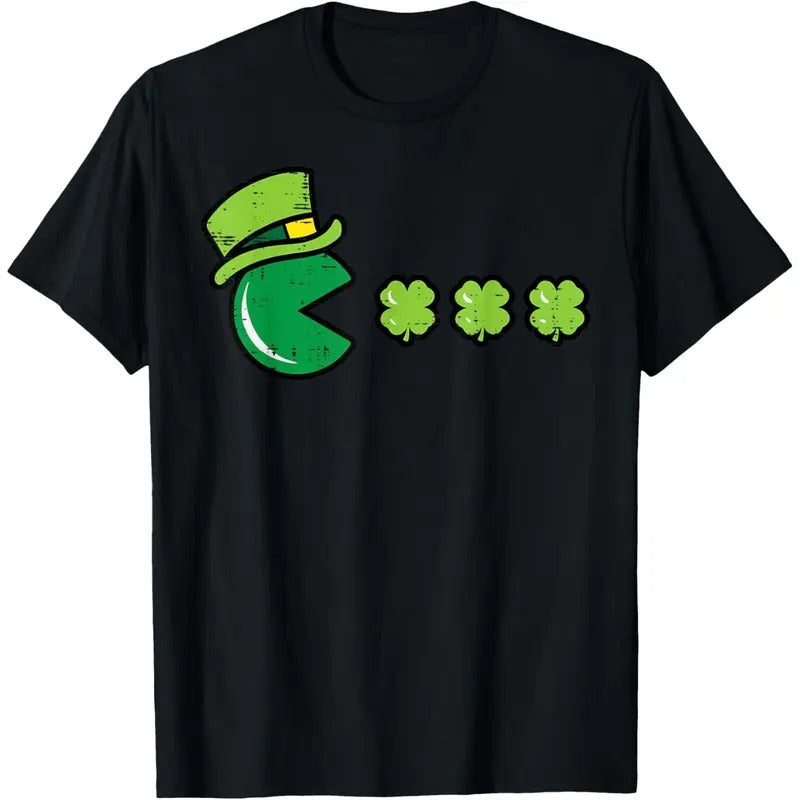 St Patricks Day Eating Shamrock Retro Gamer Men Boys Kids T-Shirt made in USA Hoodie, Sweatshirt | PureTeeCo.com