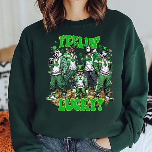 St Patricks Day Horror Shirt - Feelin Lucky Scary Tee Spooky St Paddys Graphic Shirt Horror Lover Gift