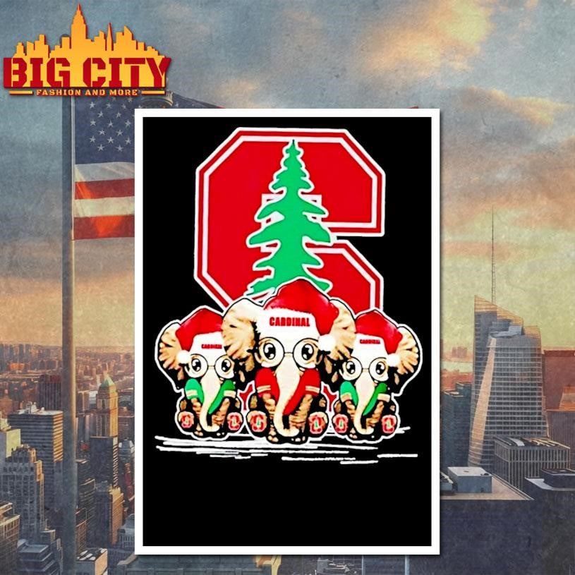 Stanford Cardinal X Elephants Santa Hat Merry Christmas Shirt