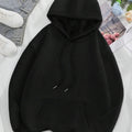 Women's Plain/Star Print Drop Shoulder Hoodie, Fashion Casual Drawstring Pocket Hooded Sweatshirt for Daily Holiday...