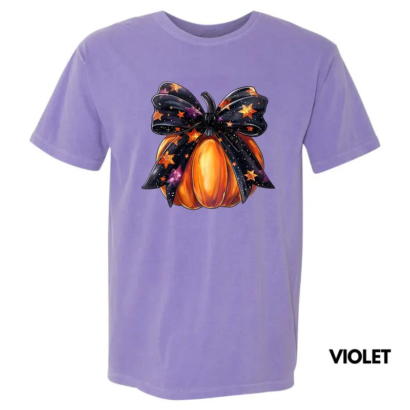 Starry Bow Pumpkin Comfort Colors T-Shirt 'NLB' Hoodie, Sweatshirt | PureTeeCo.com