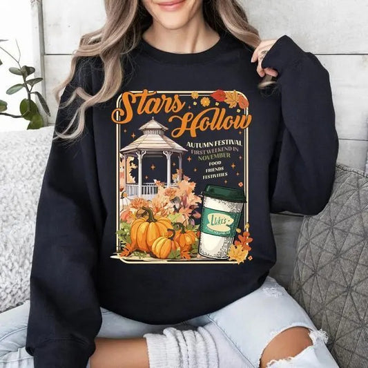 Stars Hollow Sweatshirt, Gilmore Girls Fall Vibes Luke's Diner Coffee Crew Neck Sweater, sswweatshirt hot trend