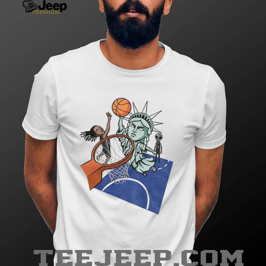 Statue of Liberty OG Anunoby Tip in New York Knicks Basketball NBA cartoon shirt