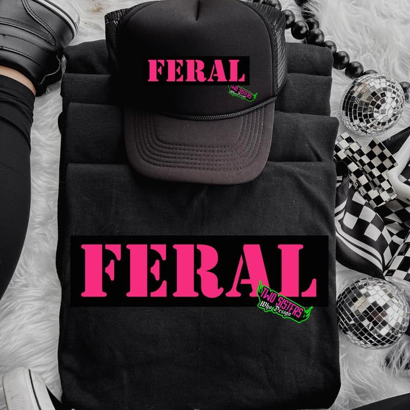 Stay Feral Hot Pink or White Graphic Top & Trucker Hat for Women - Casual Style, Ideal for Summer Wear - Womenswear