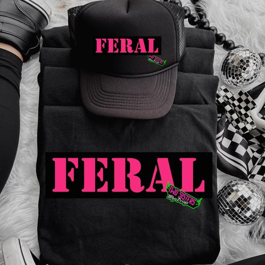 Stay Feral Hot Pink or White Graphic Top & Trucker Hat for Women - Casual Style, Ideal for Summer Wear - Womenswear
