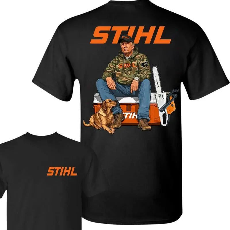 Stihl Trum Camo Workwear Shirt, Trump with Chainsaw Graphic Tee, Stihl Fan Shirt For mens, Trump T-Shirt, Outdoor...