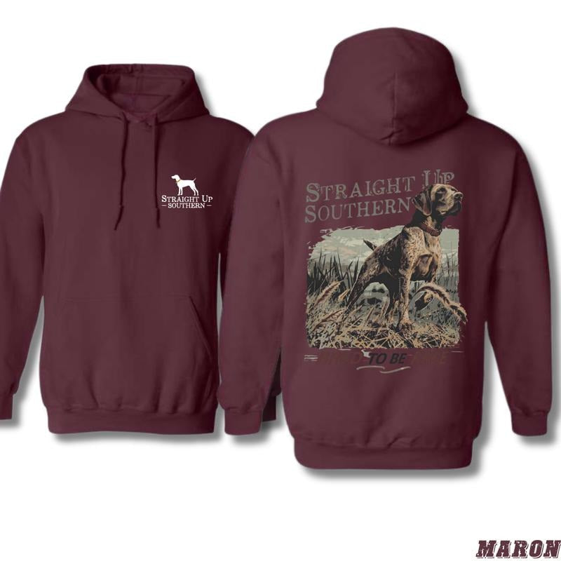 Straight Up Southern Hoodie - Camo Country Hoodies, Bred to be Free Hunting Dog Design, Country boy clothing, Ideal for...