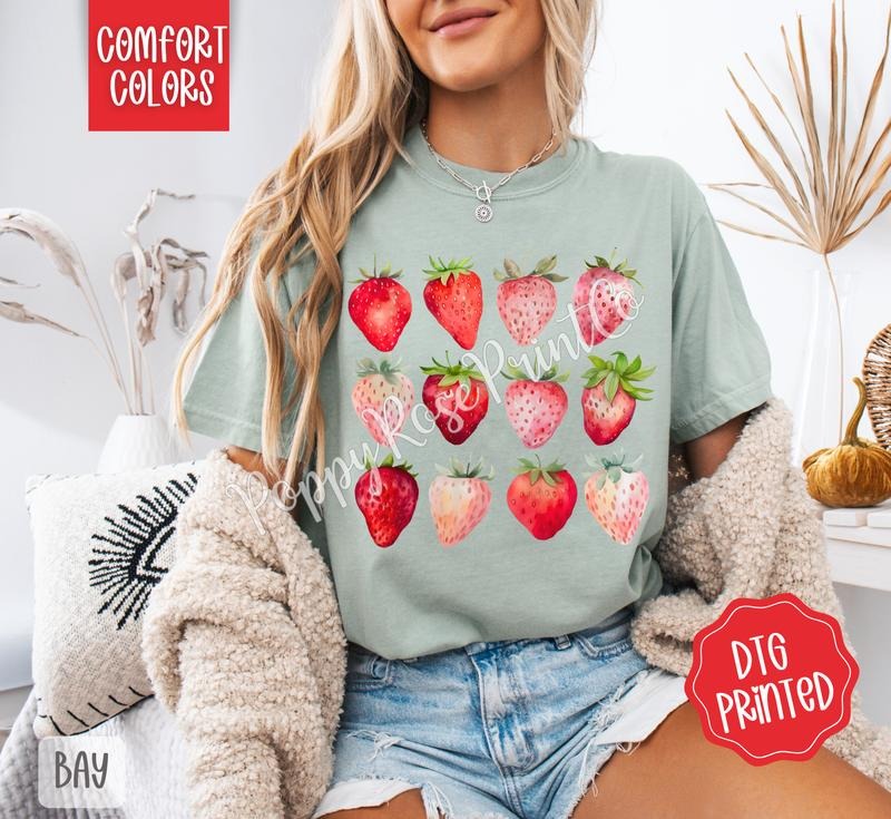Strawberries Comfort Colors Tshirt, Fruit Summer Shirt, Cute Women's Tee, Gift For Her Hoodie, Sweatshirt | PureTeeCo.com