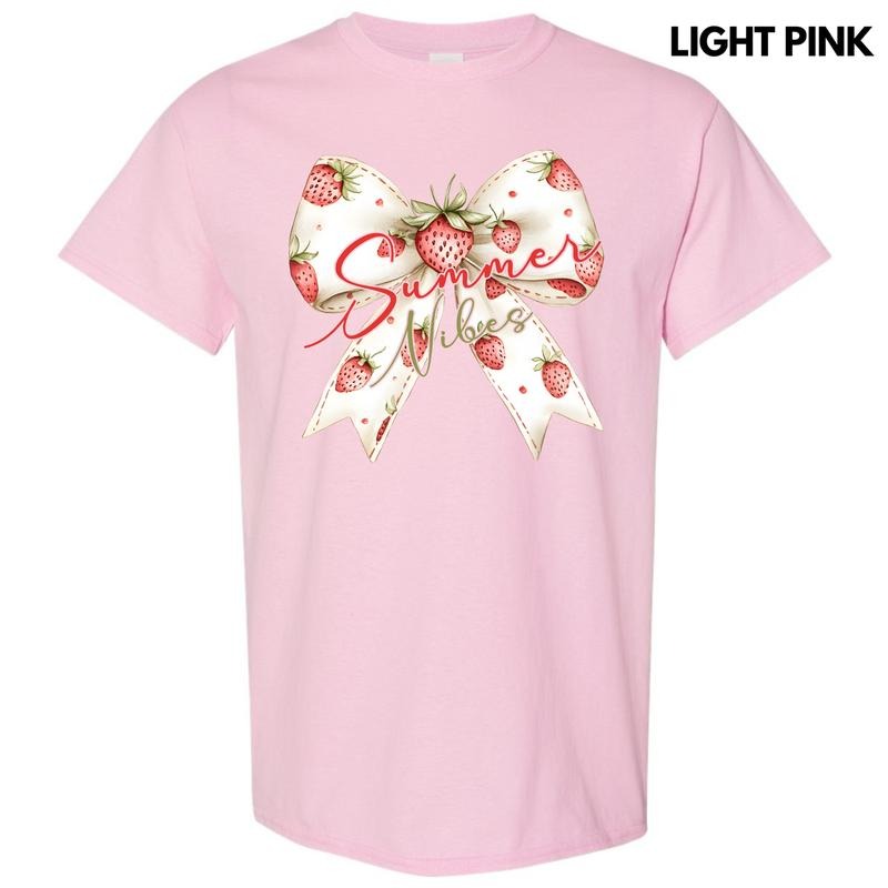 Strawberry Summer Bow Gildan Short Sleeve T-Shirt 'NLB' Hoodie, Sweatshirt | PureTeeCo.com