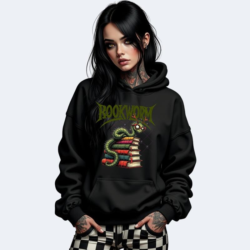 Streetwear BOOKWORM Grunge Skulls Cotton Crewneck Sweatshirt Hoodie Casual All Seasons Women's Graphic Top T-Shirts