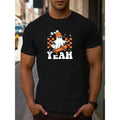 Stretch Fit, Men's Casual Sports Tee - Round Neck, Letter Print Design, Machine Washable