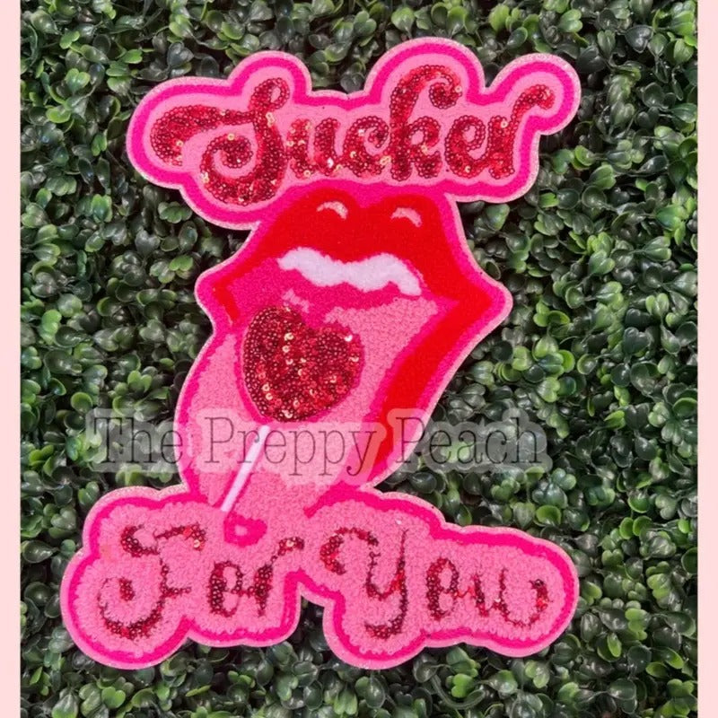 Sucker for You Valentine Chenille Patch | Chenille Patch | T Shirt Patch | Iron On Patch Hoodie, Sweatshirt | PureTeeCo.com