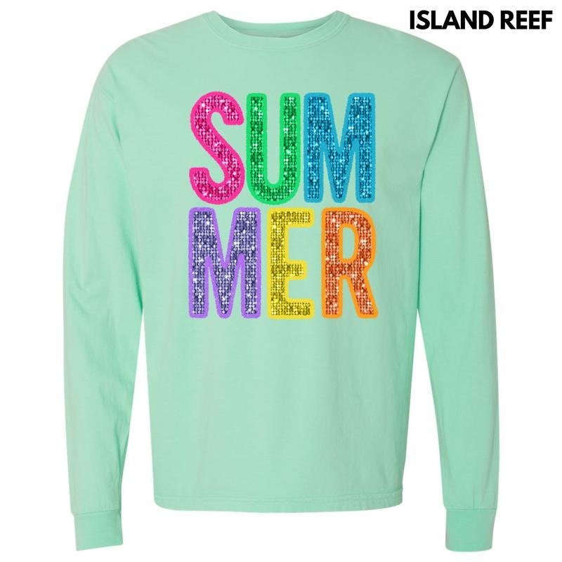 Summer Faux Sequin Long Sleeve Comfort Colors T-Shirt 'NLB' Hoodie, Sweatshirt | PureTeeCo.com