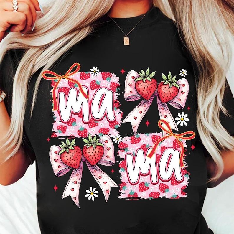 Summer Strawberry Mama Shirt Trendy Coquette Mothers Day Cute Mom Mama Gift T-Shirt Hoodie, Sweatshirt | PureTeeCo.com