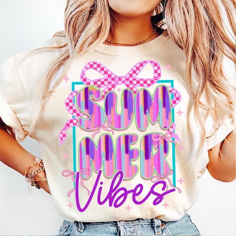 Summer Vibes Coquette Retro Beach Hello Summer Checkered Brushstroke T-Shirt Hoodie, Sweatshirt | PureTeeCo.com