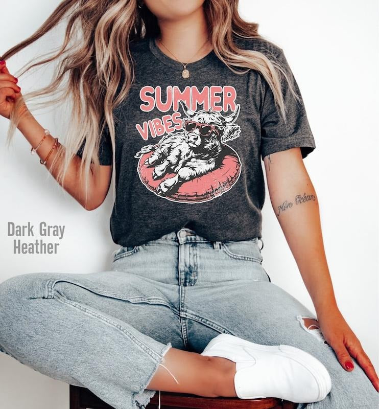 Summer Vibes Shirt, Funny Highland Cow Shirt, Funny Summer T-shirt, Funny Cow Shirt, Funny Shirt, Cow Lover Gift Shirt,...