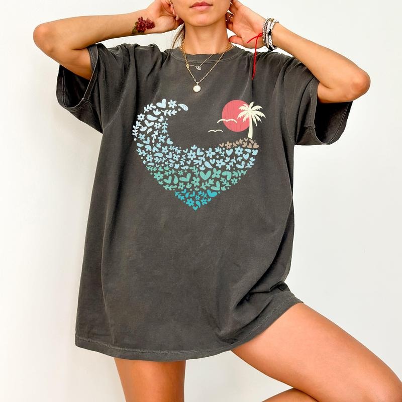Summer Wave, Heart, Sunset, Beach Vibes, Hot Girl Summer, Vacation, Tshirt, Women's Comfort Color Tee, Tshirt Hoodie,...