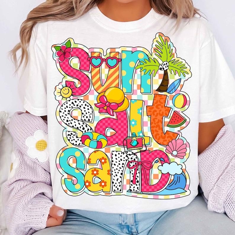 Sun Salt Sand Retro Beach Checkered Summer Vibes Beach Life T-Shirt