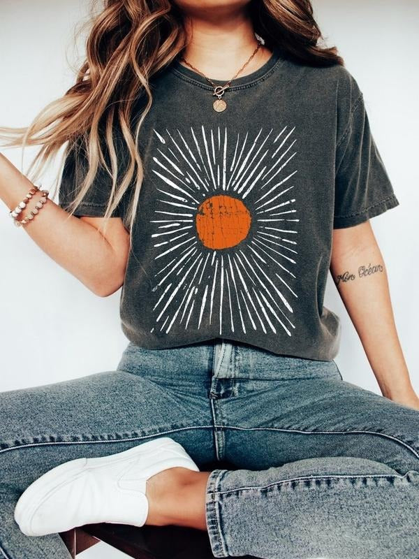 Sunburst Vintage Garment Dyed, Boho, Oversized, Vintage Tshirt, Spring Clothing Hoodie, Sweatshirt | PureTeeCo.com