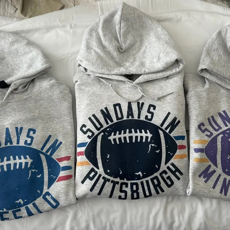Sundays In Your City Football Hoodie - Ash Gray, S-5XL, 8 oz., 50% Cotton, 50% Polyester - Spandex T-Shirts, Sweatshirt
