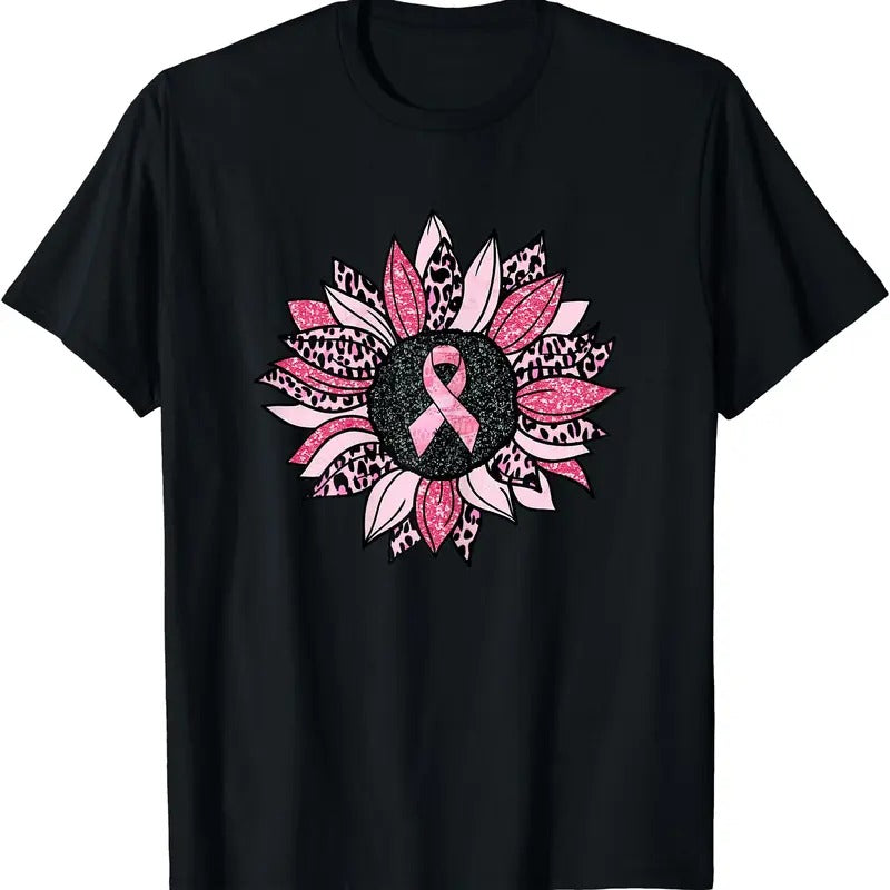 Sunflower Pink Breast Cancer Awareness Women Warrior T-Shirt | Unisex Cotton Tee, Short Sleeve, Size S-5XL Hoodie, Sweatshirt
