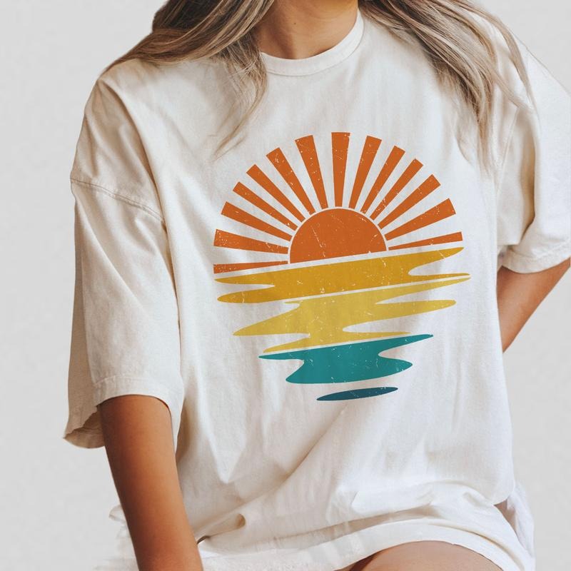 Sunset Shirt, Summer Shirt, Sun Shirt, Retro Sunshine Shirt, Sun Rays Tee, Beachy Vibes Tee, Comfort Shirt for Women,...