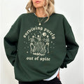 Surviving Purely Out Of Spite Skeleton Sweatshirt, Funny Dancing Skeleton Halloween Crewneck, Creepy Skeleton Sweater,...