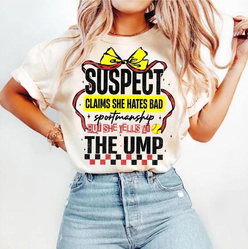 Suspect Claims T-shirt, Softball Coquette, Bad Sportsmanship, Retro Game Day Hoodie, Sweatshirt | PureTeeCo.com