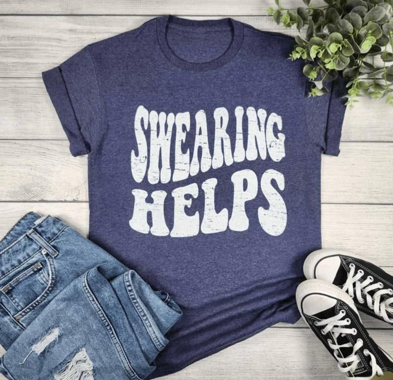 Swearing Helps Graphic Tee Summer Shirts Menswear Top Underwear Man Tshirt Streetwear Tropical Crewneck Round Neck Casual...