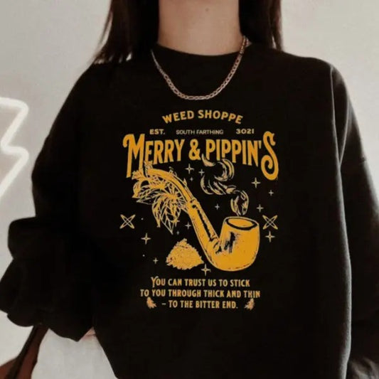 Merry & Pippin Weed Shoppe Tee/Sweatshirt -Heavy Fabric 50% Cotton 50% Polyester Machine Washable - Pullover