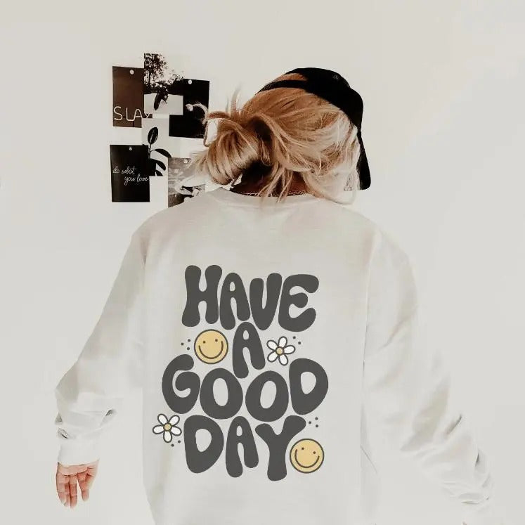 Sweatshirt Women Trendy Crewneck Preppy Hoodie for Girl Happy Face Sweatshirt Trendy Sweatshirt with Saying Trendy...
