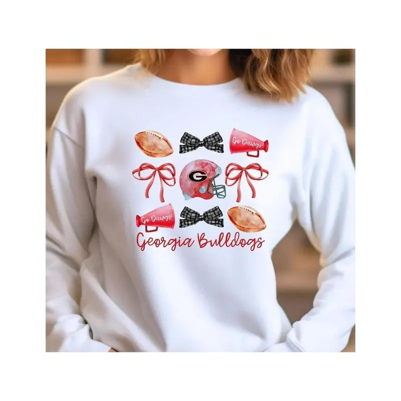 Georgia Bulldogs Football Coquette T-Shirt/ Sweatshirt, Game day Sweatshirt, Gift For Fan Hoodie | PureTeeCo.com