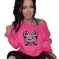 Sweet But Twisted Hot Pink Drop Shoulder Sweatshirt | Goth-Inspired Candy Cane Design | Grunge & Dark Christmas Vibes |...
