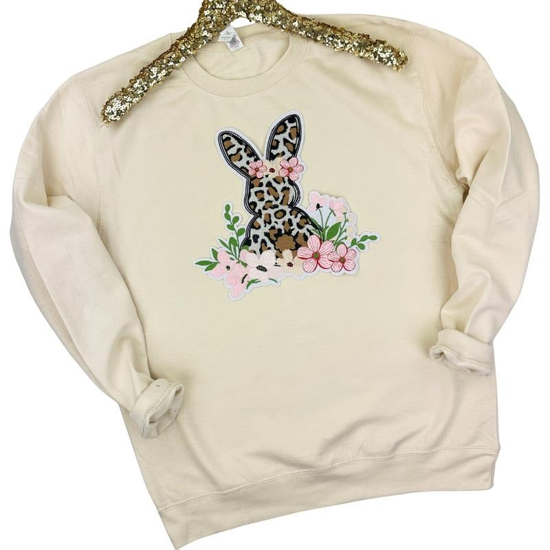 Sweet Floral Bunny Chenille Patch Sweatshirt T-Shirts, Hoodie | PureTeeCo.com