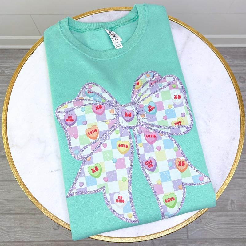 Sweethearts Checkered Bow Sweatshirt 'NLB' T-Shirts, Hoodie | PureTeeCo.com