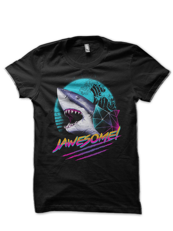Synthwave Shark Jawesome Black T-Shirt Hoodie, Sweatshirt | PureTeeCo.com