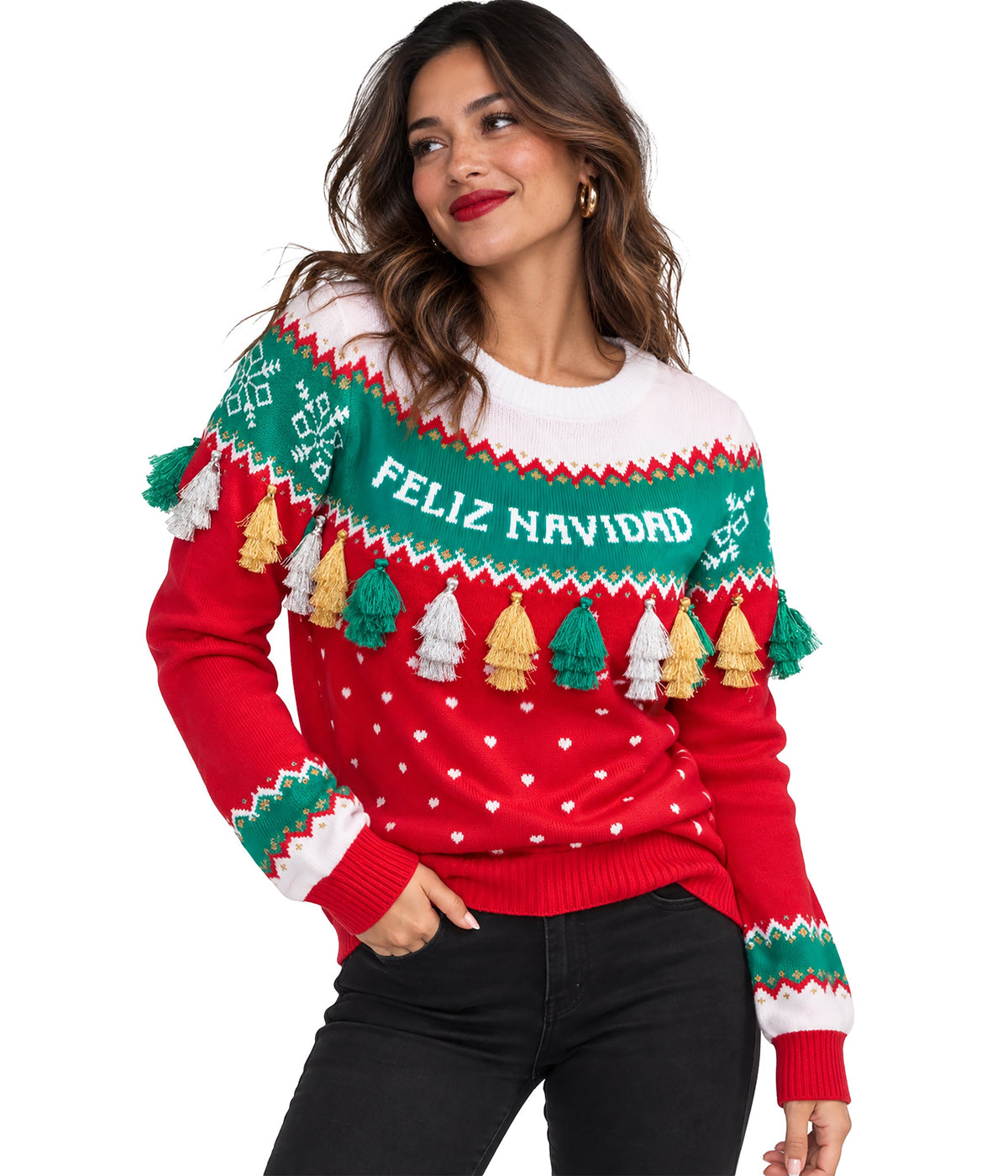 Women's Feliz Navidad Tassel Ugly Christmas Sweater