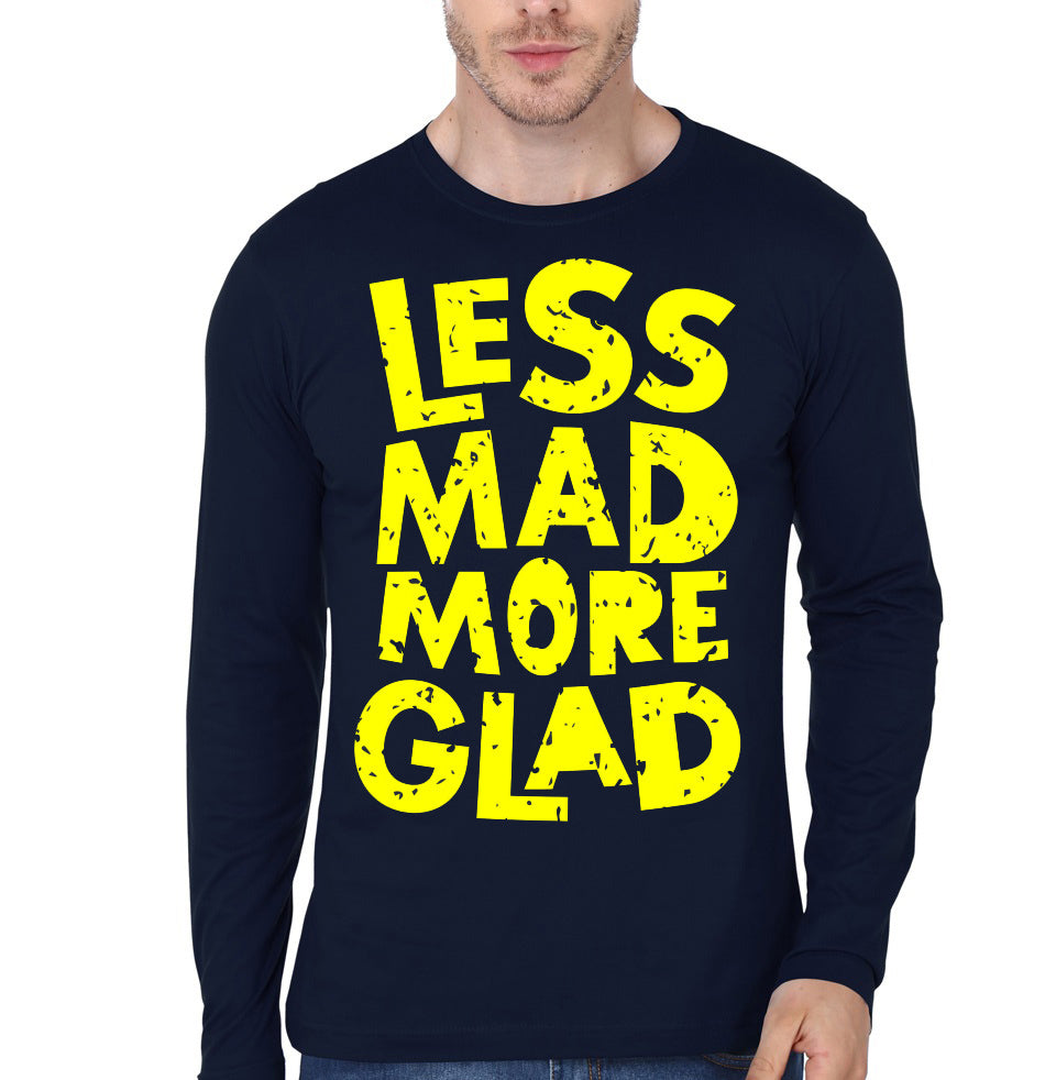 Less Mad More Glad Navy Blue Full Sleeve T-Shirt Hoodie, Sweatshirt | PureTeeCo.com