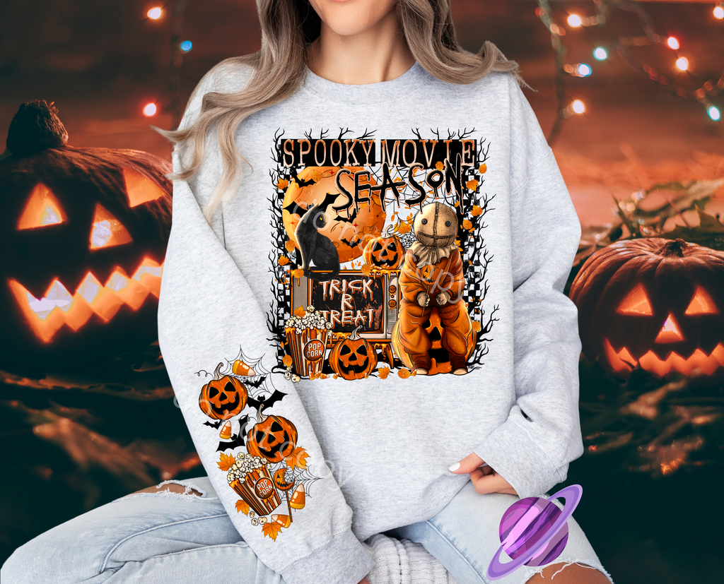 TRICK SAM MOVIE SEASON CREWNECK SWEATSHIRT W/ SLEEVE PRINT T-Shirts, Hoodie | PureTeeCo.com (Image 1)