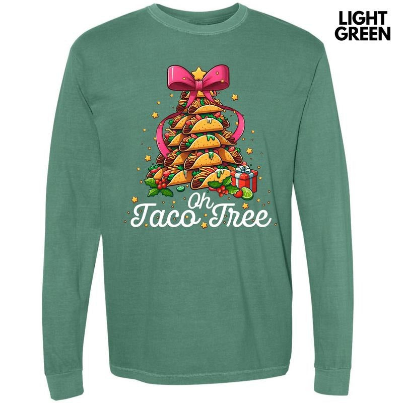 Taco Christmas Tree Long Sleeve Comfort Colors T-Shirt 'NLB Hoodie, Sweatshirt | PureTeeCo.com