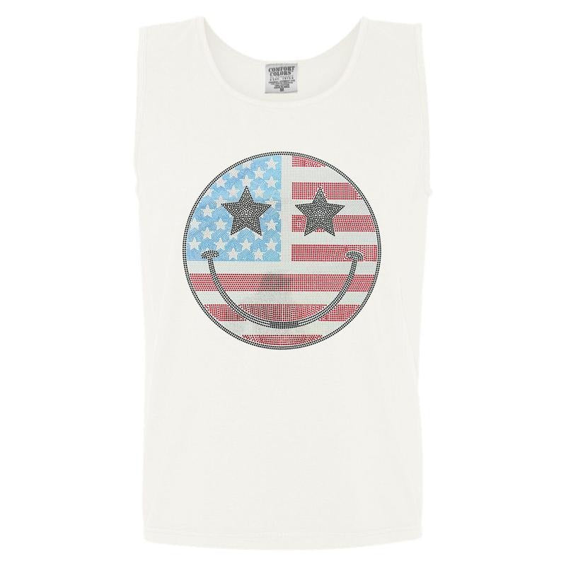 Tank Top - American SPANGLED Happy Face Comfort Colors Tank Top T-Shirts, Hoodie, Sweatshirt | PureTeeCo.com