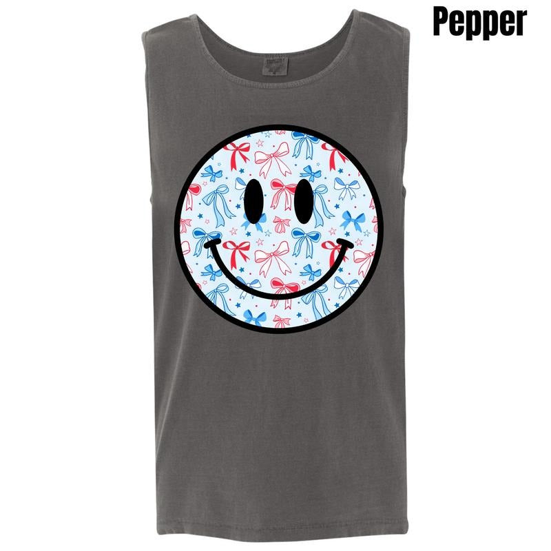 Tank Top - Blue Bows USA Happy Face Comfort Colors Tank Top 'NLB' T-Shirts, Hoodie, Sweatshirt | PureTeeCo.com