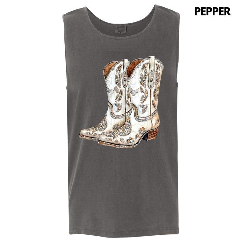 Tank Top - Cowgirl Boots Faux Rhinestone Comfort Colors Tank Top T-Shirts, Hoodie, Sweatshirt | PureTeeCo.com