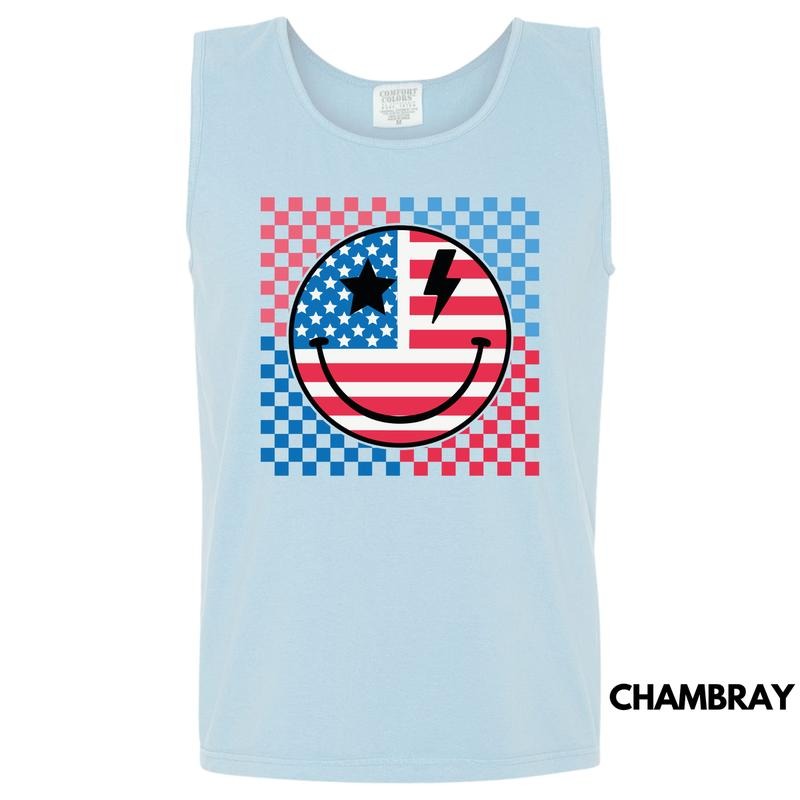Tank Top - Crazy Patriotic Happy Face Comfort Colors Tank Top 'NLB' T-Shirts, Hoodie, Sweatshirt | PureTeeCo.com